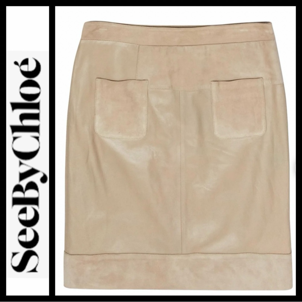 See by Chloé Lamb Leather and Suede Pencil Skirt - Picture 3 of 9